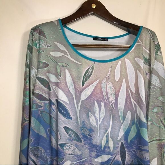 2 Lily by Firmiana Tunic Blouse Womens 4xL Blue Floral Longer Length Career Boho - Picture 6 of 10